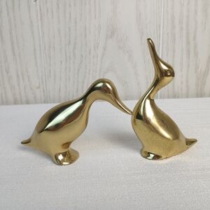 Vtg Mini Brass Geese Ducks Pair standing Paperweight Mid Century decor Small.